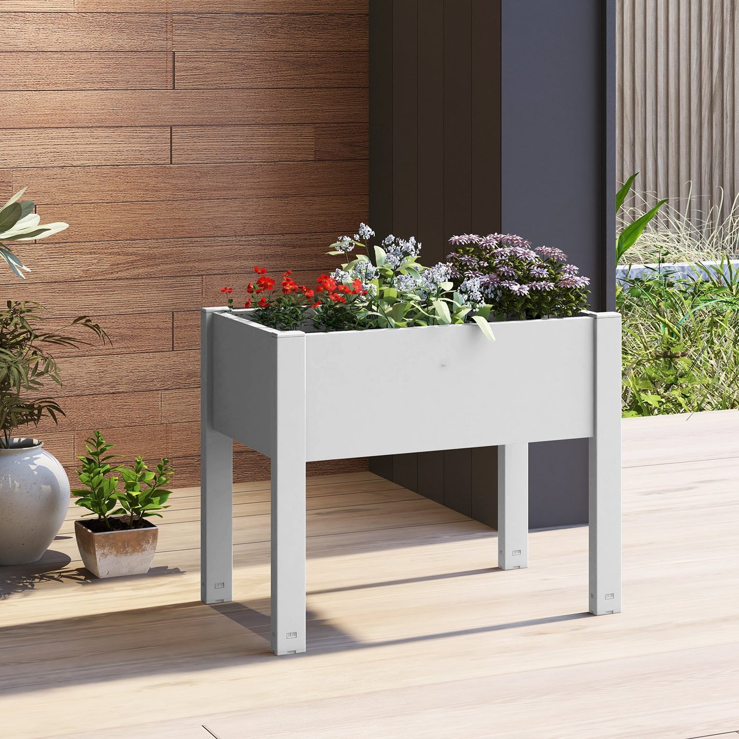 53L Raised Bed Grow Box Self-Watering Planter Box Stand with Water Level Monitor-Coffee