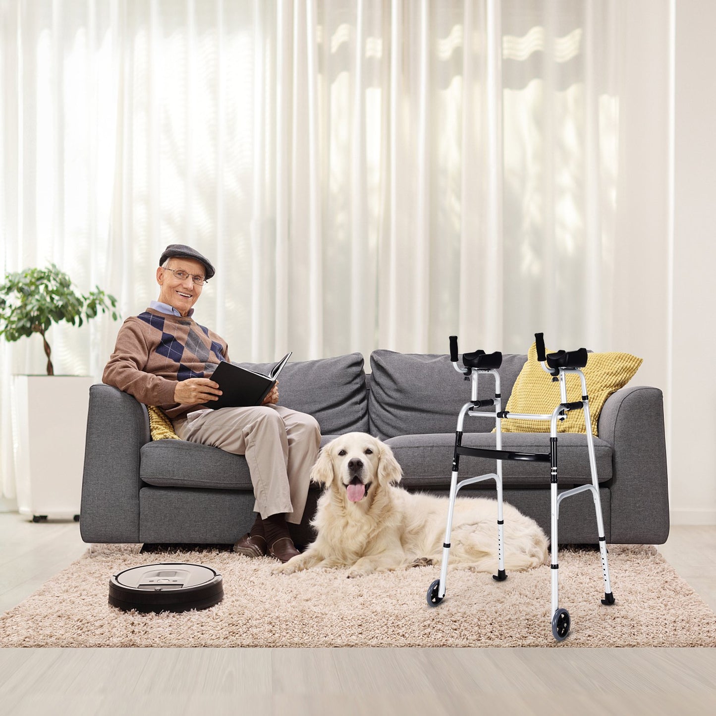 Folding Adjustable Aluminum Wheel Walking Frame-Navy