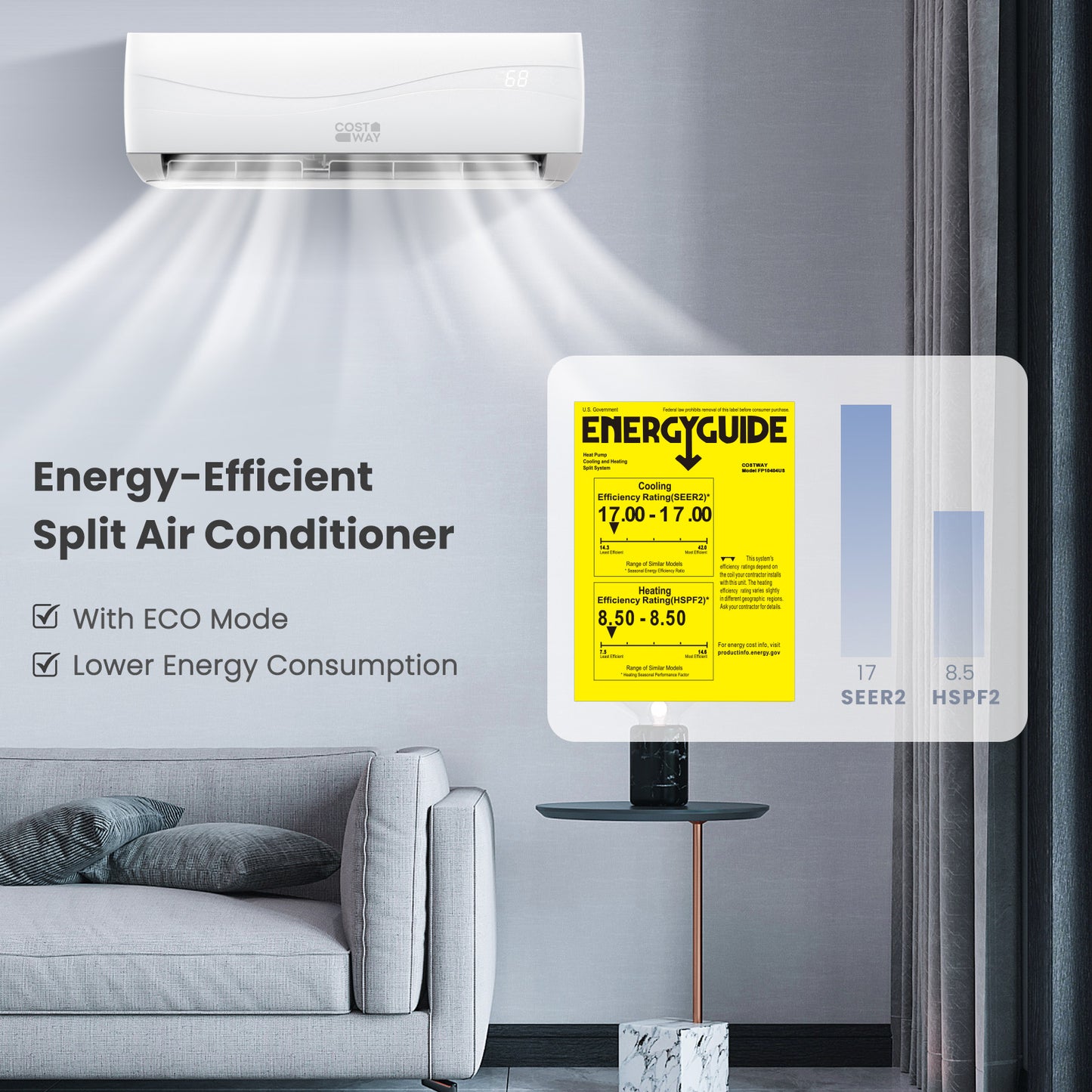 12000 BTU 17 SEER2 208-230V Ductless Mini Split Air Conditioner and Heater