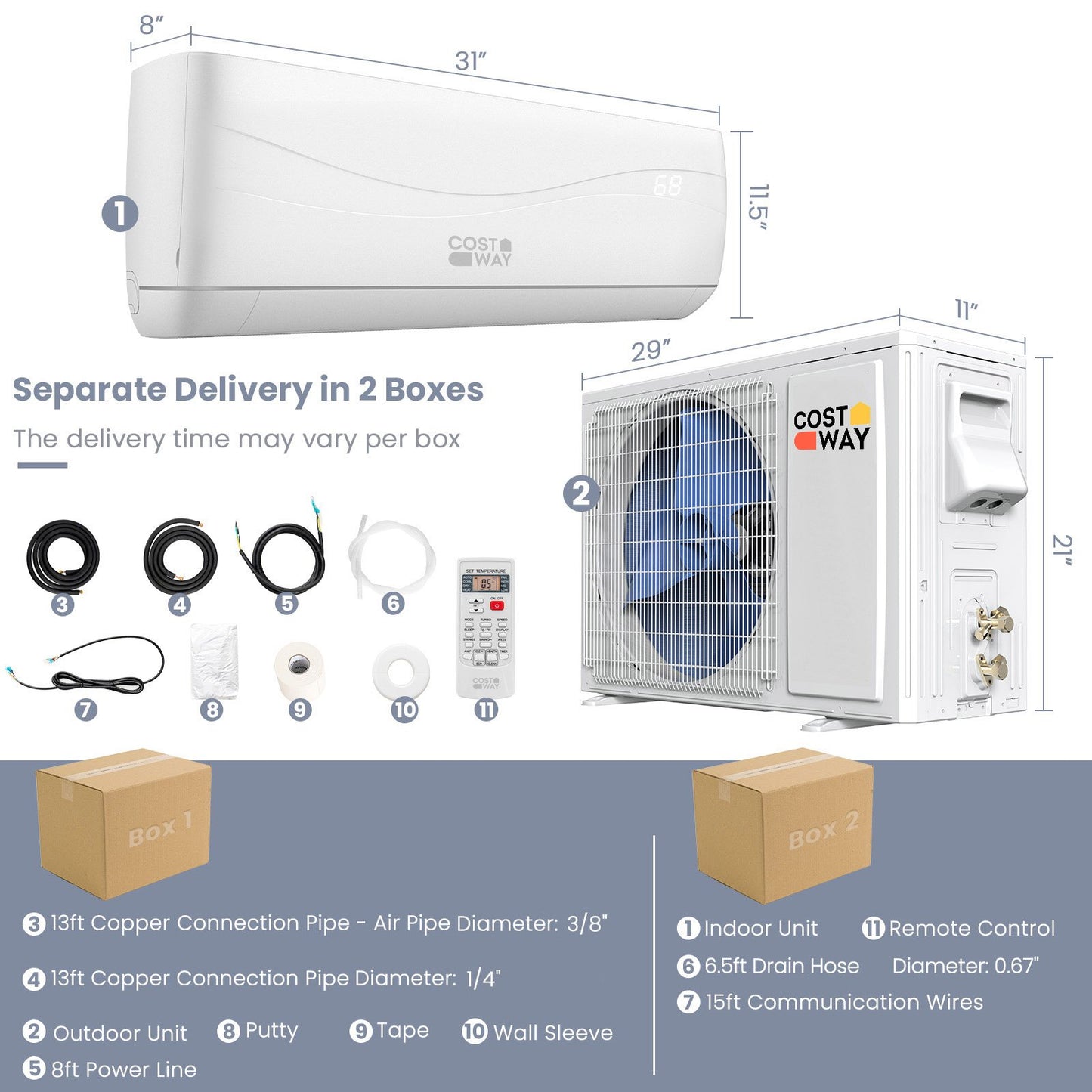 12000 BTU 17 SEER2 208-230V Ductless Mini Split Air Conditioner and Heater