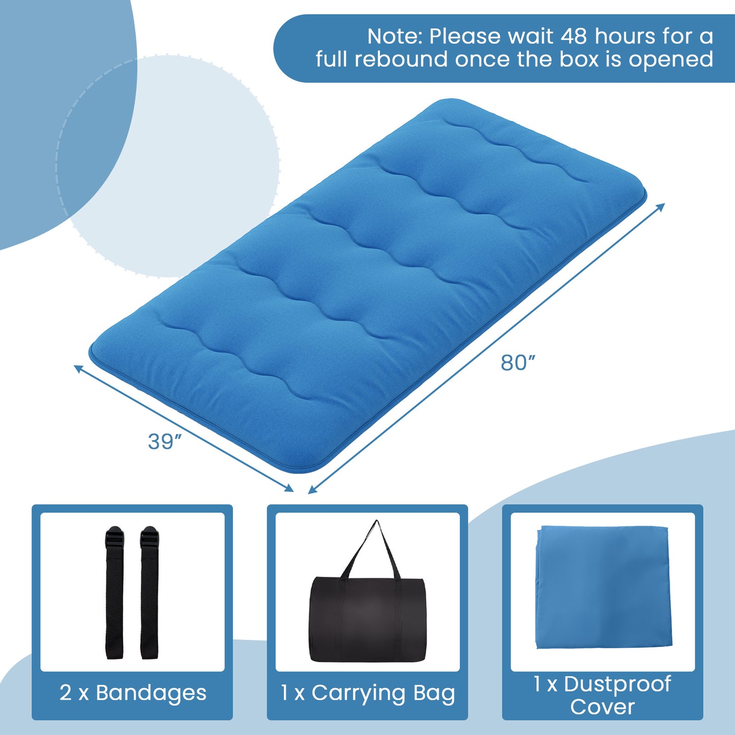 Foldable Futon Mattress with Washable Cover and Carry Bag for Camping Blue-Twin Size