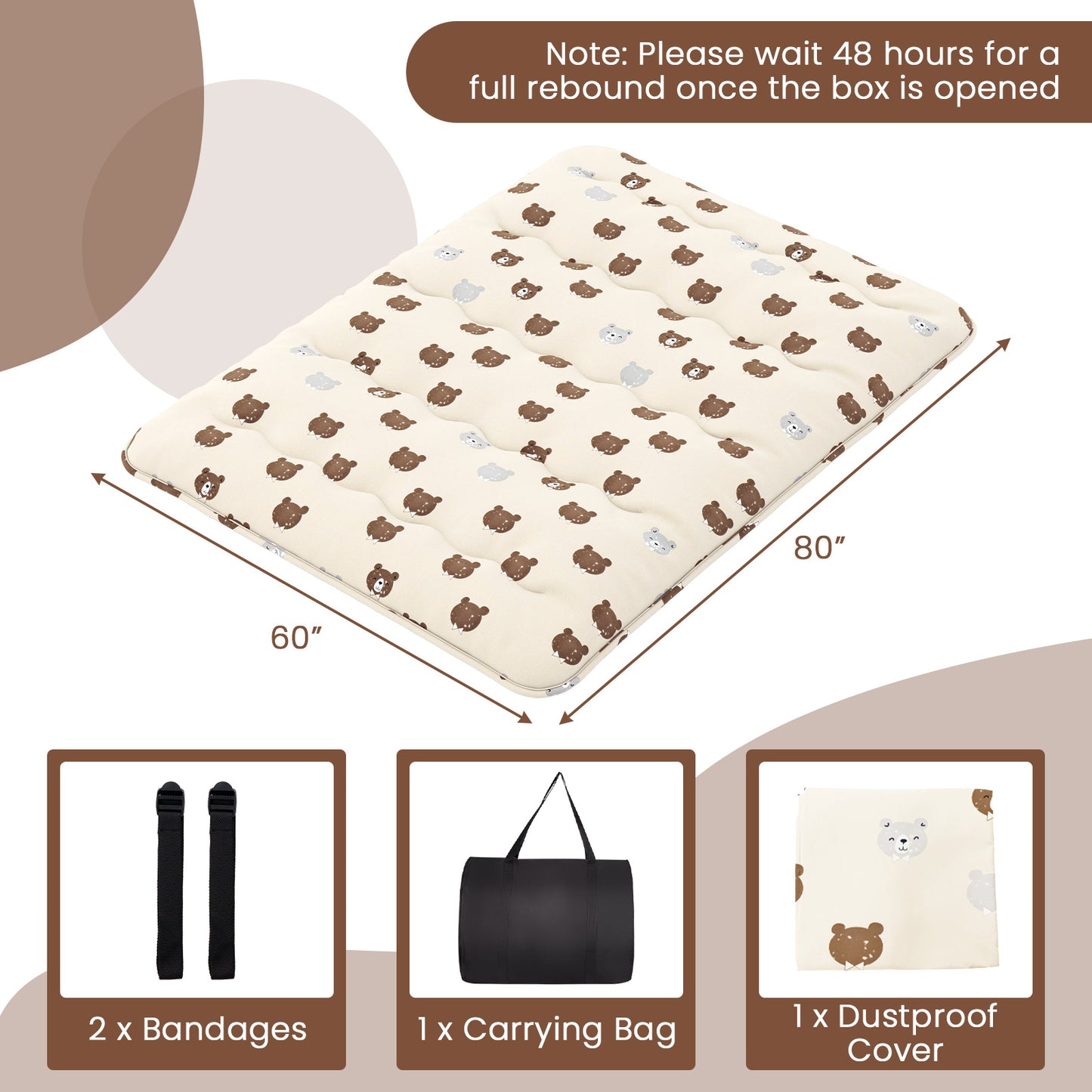 Foldable Futon Mattress with Washable Cover and Carry Bag for Camping-Queen Size