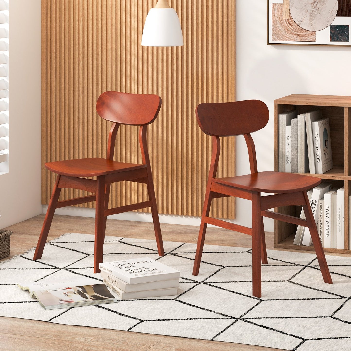 Set of 2 Modern Dining Chairs with Curved Backrest and Seat-Natural