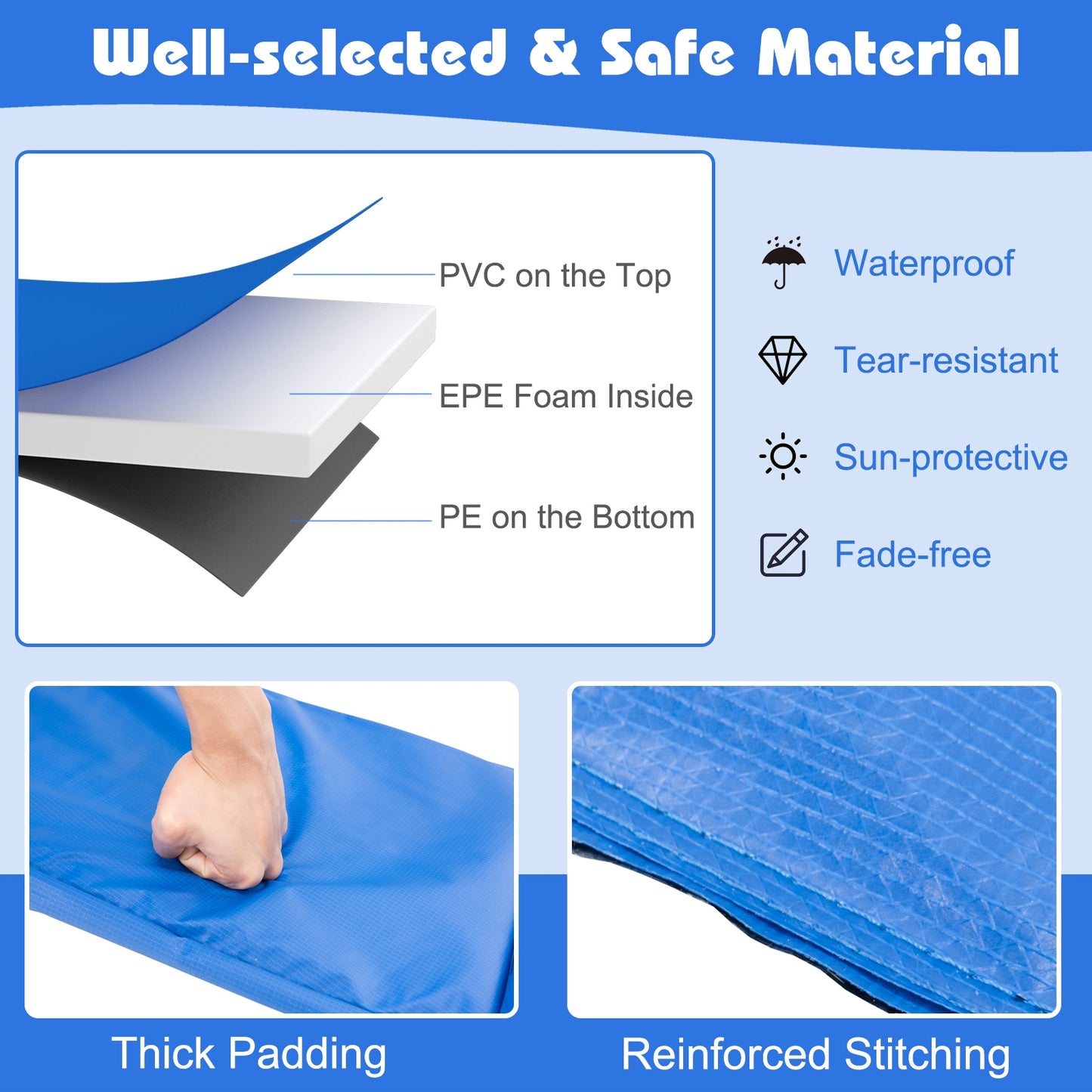8 Feet Trampoline Spring Safety Cover without Holes-Blue