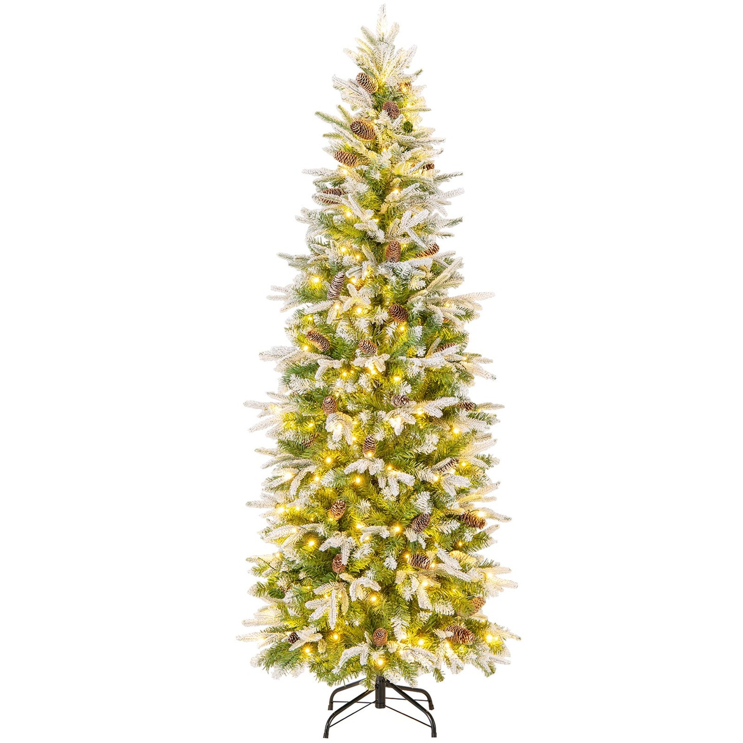 6/7.5/9 Feet Pre-Lit Artificial Christmas Tree Snow Flocked Hinged-7.5 Feet