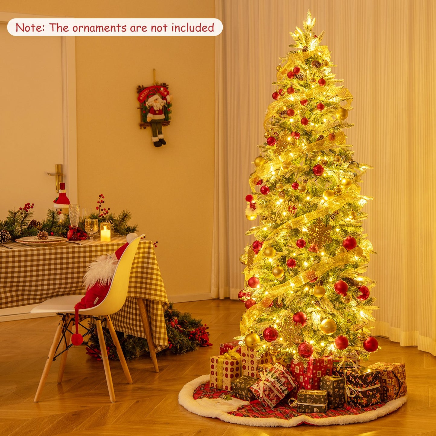 6/7.5/9 Feet Pre-Lit Artificial Christmas Tree Snow Flocked Hinged-7.5 Feet
