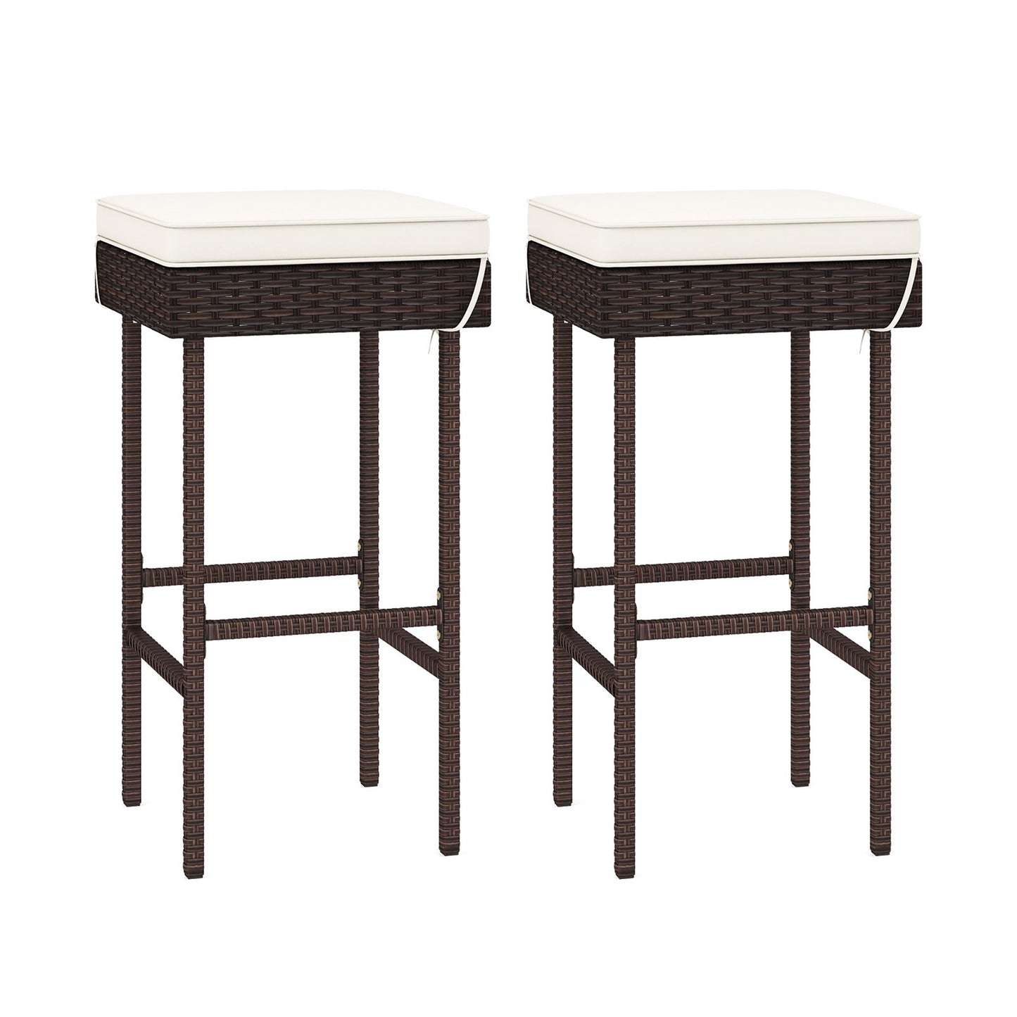 Patio Rattan Barstools Set of 2/4 with Footrest and Soft Cushions for Backyard Balcony-4 Pieces