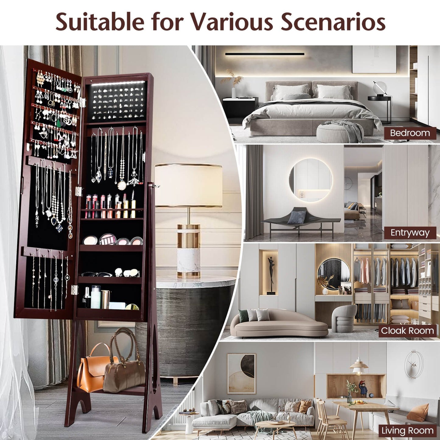 Standing Mirror Jewelry Cabinet-Black