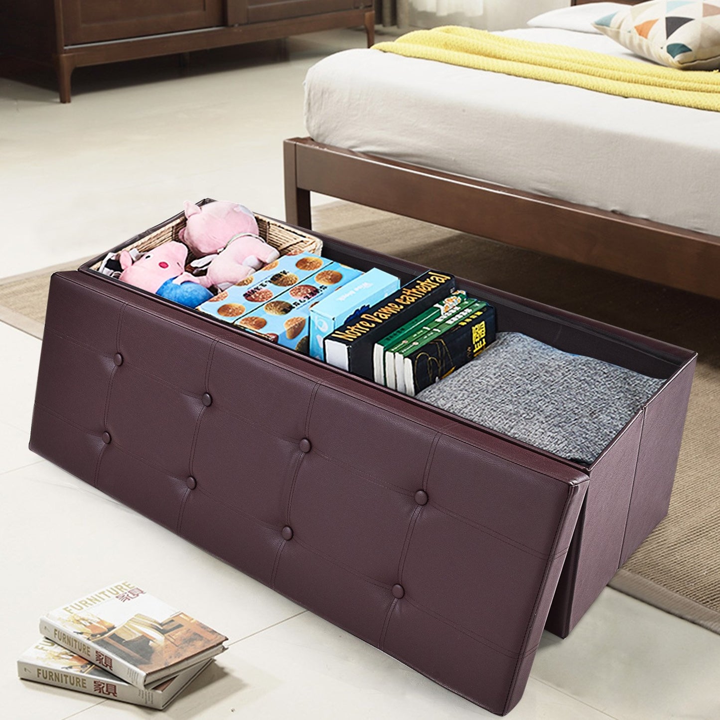 45 Inches Large Folding Ottoman Storage Seat-Black