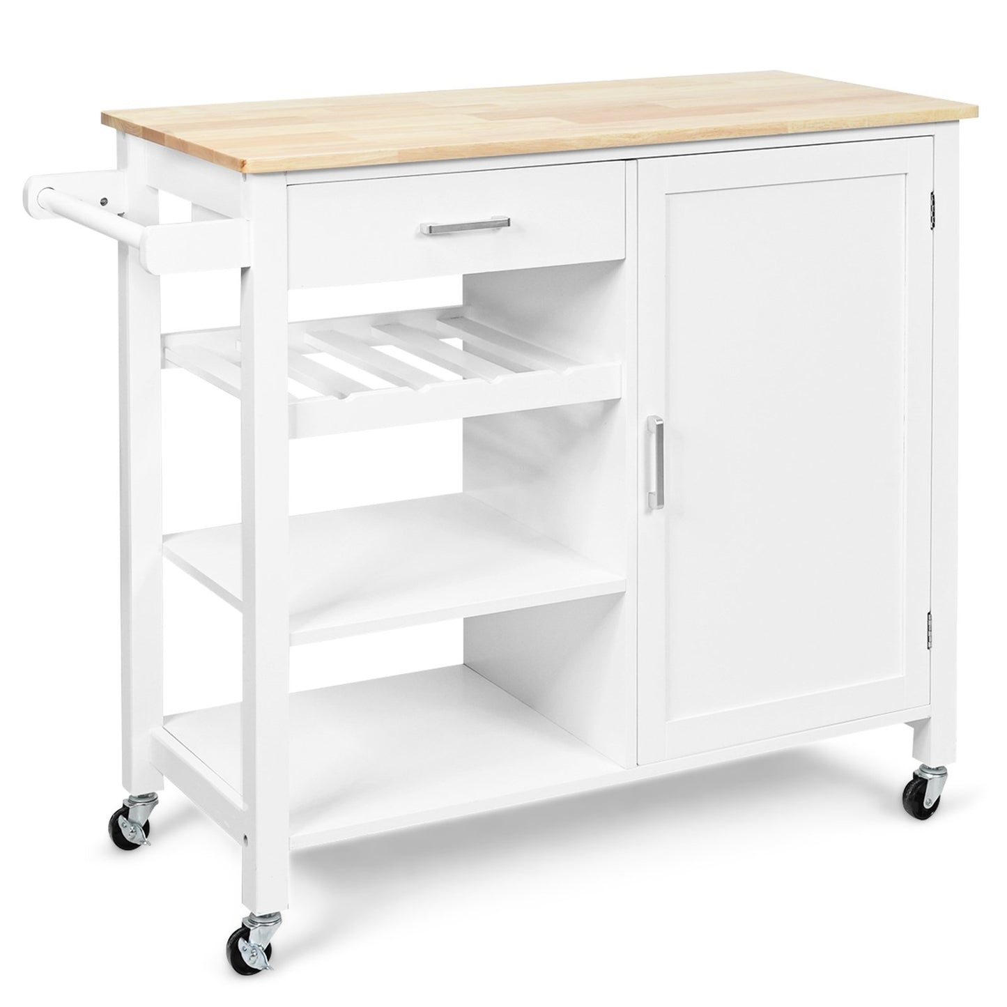 Kitchen Island Cart Rolling Serving Cart Wood Trolley-Brown