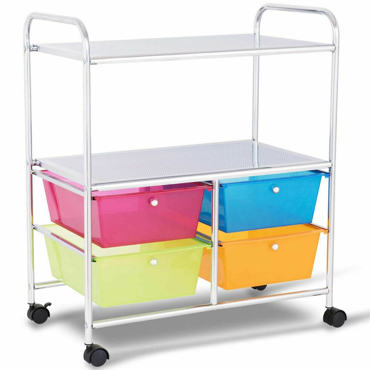 4 Drawers Shelves Rolling Storage Cart Rack-Black