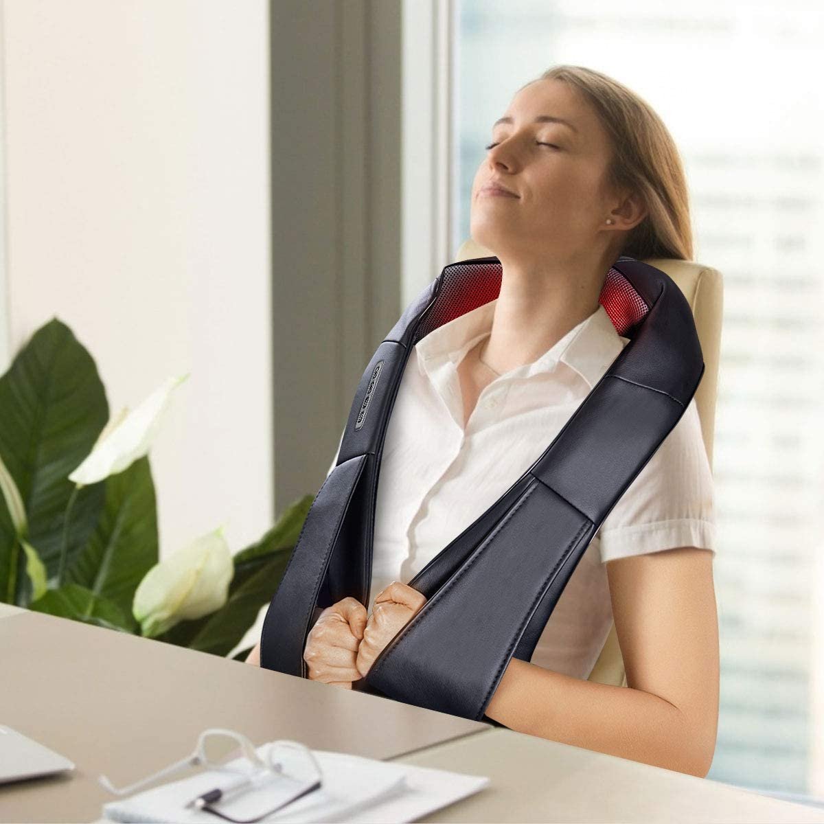 Electric Back and Neck Kneading Shoulder Massager with Heat Straps