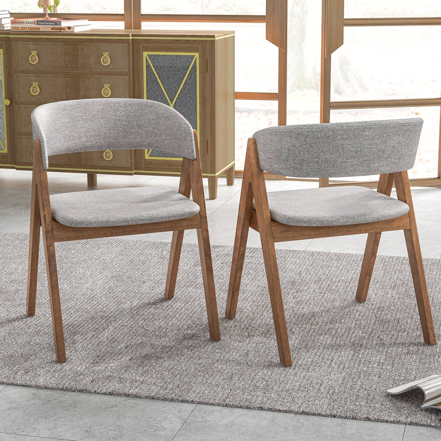 Set of 2 Soft Padded Accent Armchairs for Dining Room-Natural and Beige