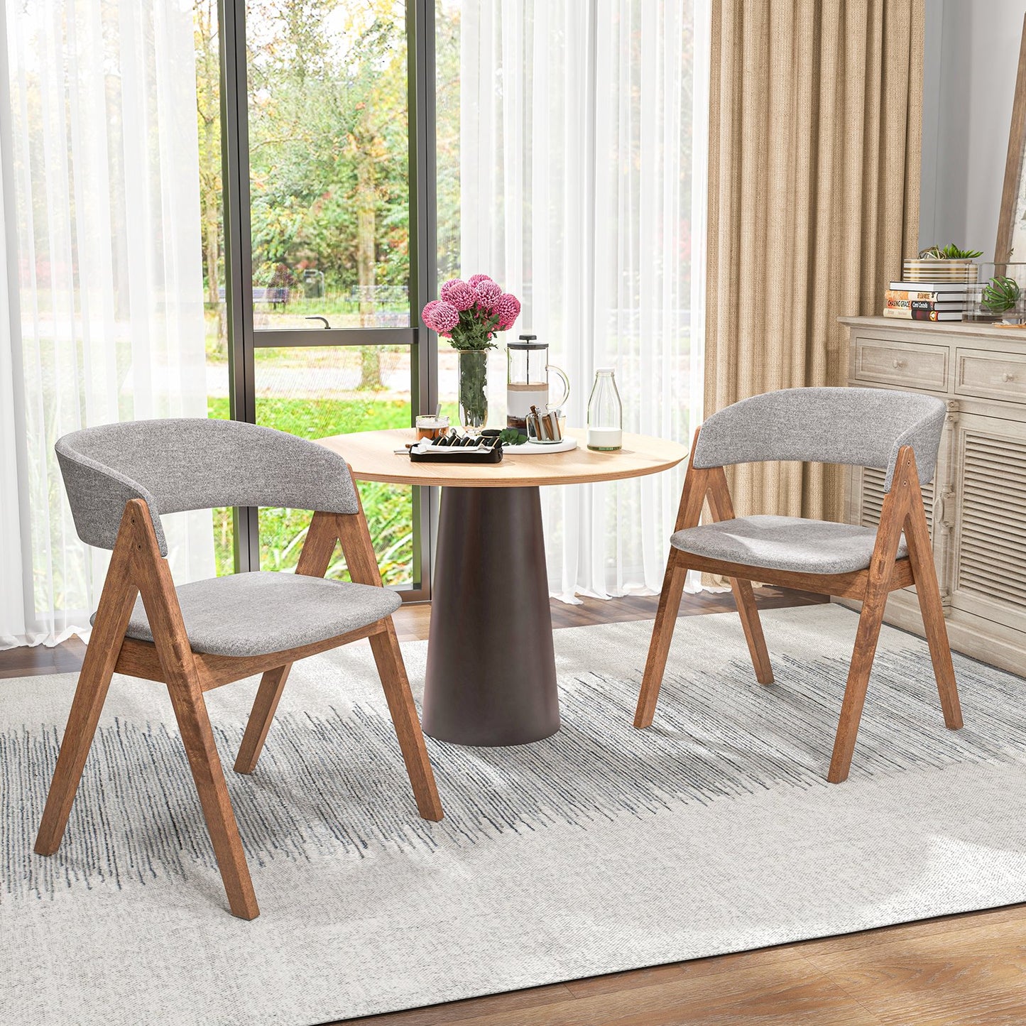 Set of 2 Soft Padded Accent Armchairs for Dining Room-Natural and Beige