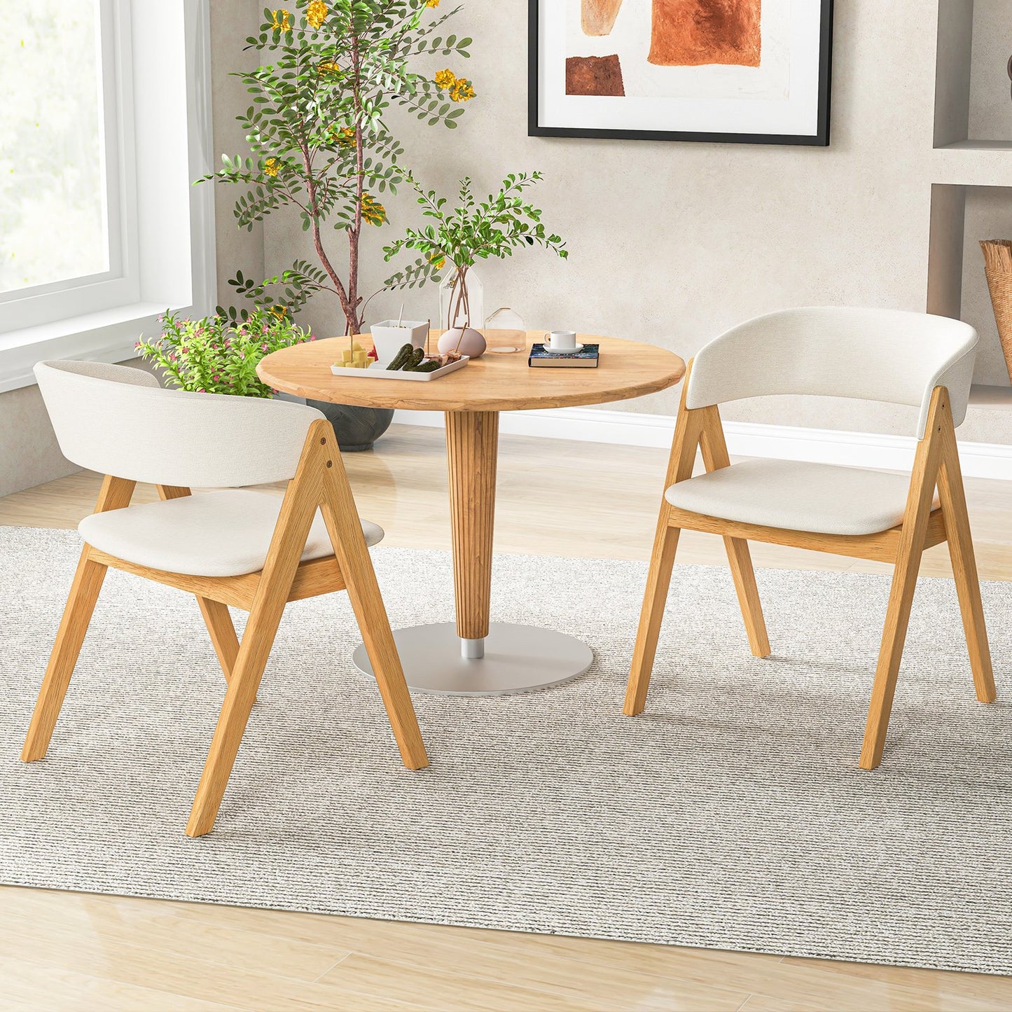 Set of 2 Soft Padded Accent Armchairs for Dining Room-Natural and Beige