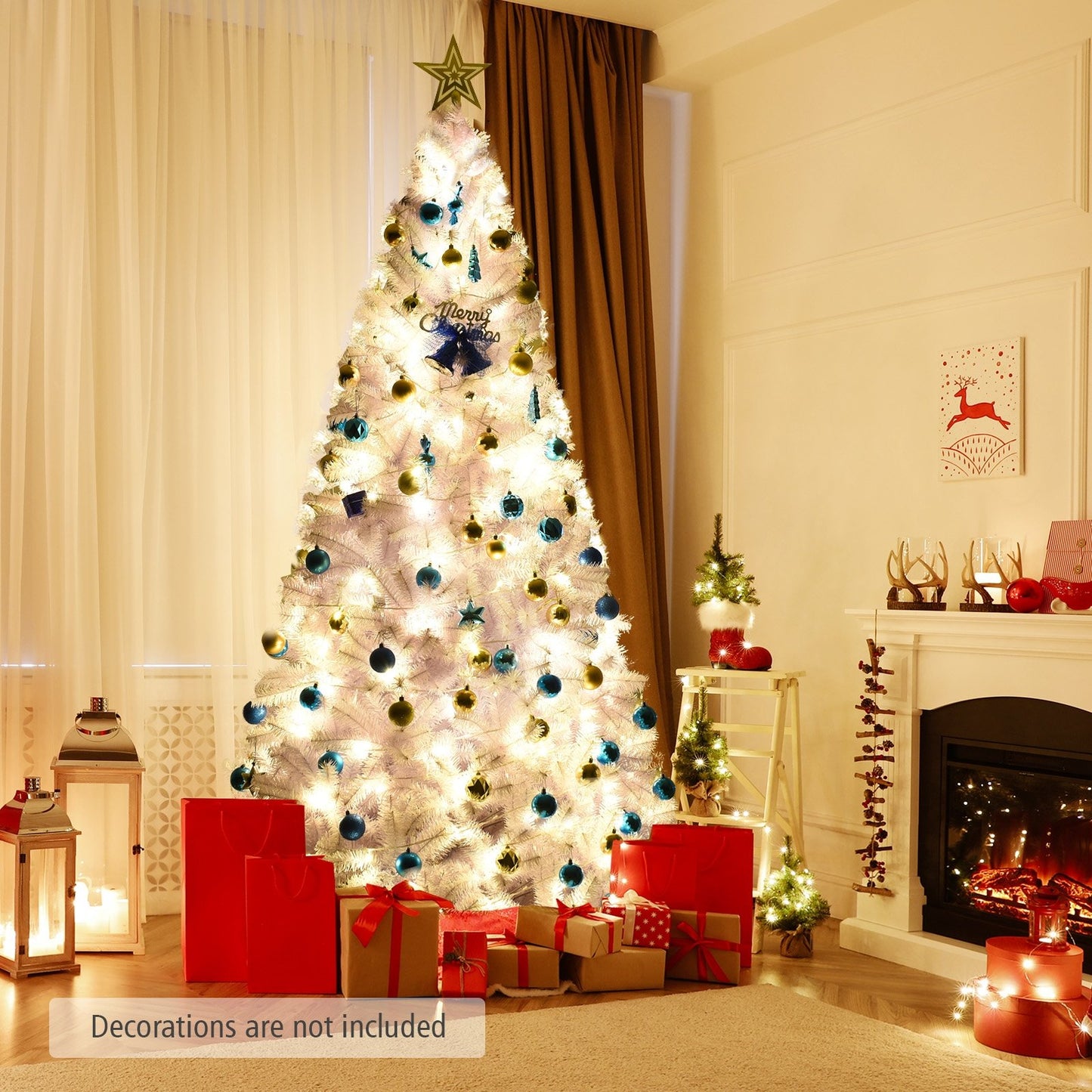 6 Feet / 7.5 Feet / 9 Feet Hinged Artificial Christmas Tree with Metal Stand-9 Feet