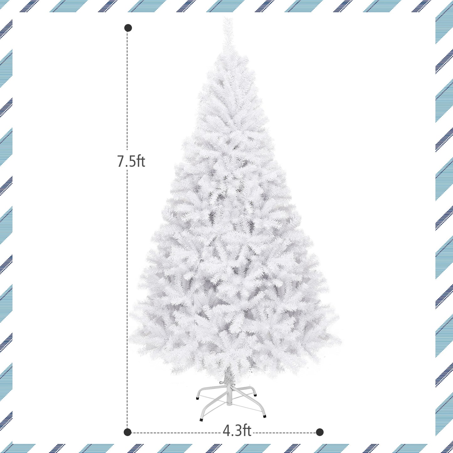 6 Feet / 7.5 Feet / 9 Feet Hinged Artificial Christmas Tree with Metal Stand-7.5 Feet