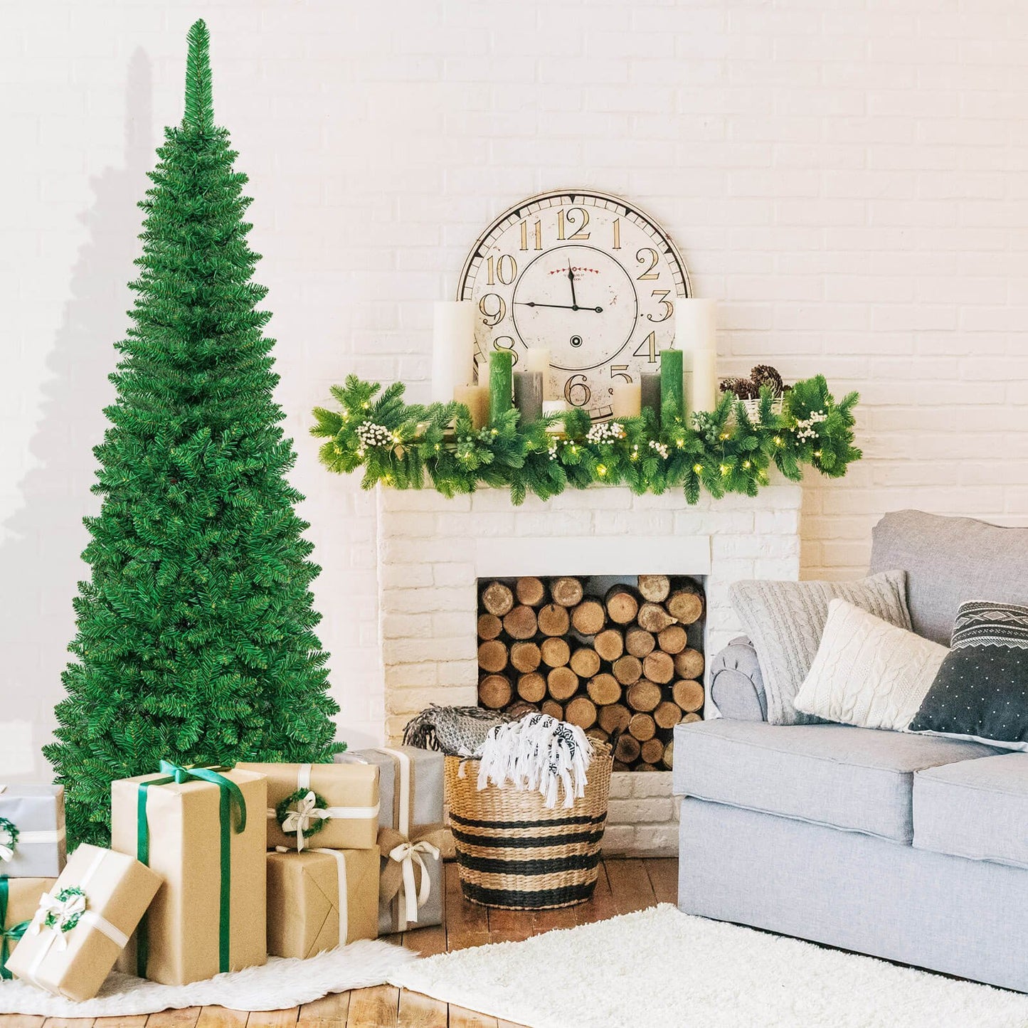 6.5 Feet Pre-Lit Hinged Artificial Pencil Christmas Tree-6.5 ft