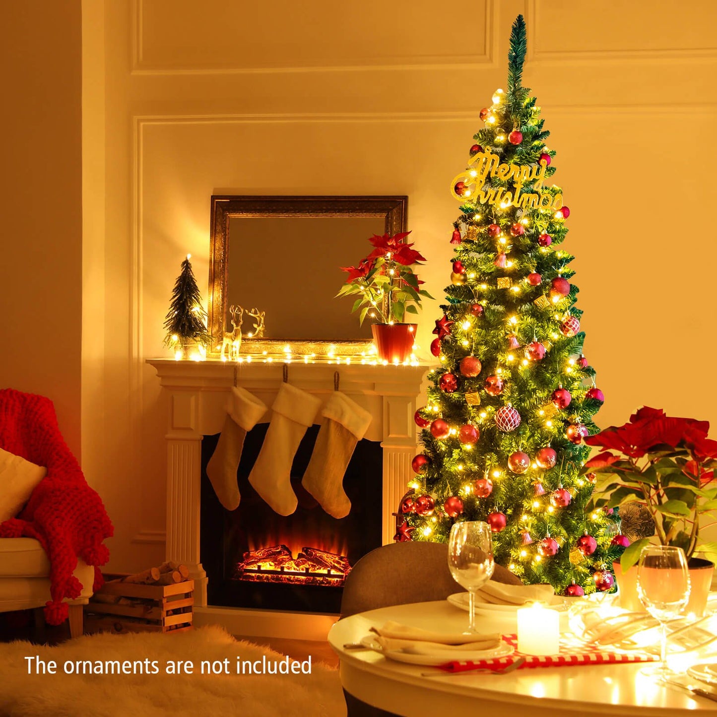 6.5 Feet Pre-Lit Hinged Artificial Pencil Christmas Tree-6.5 ft