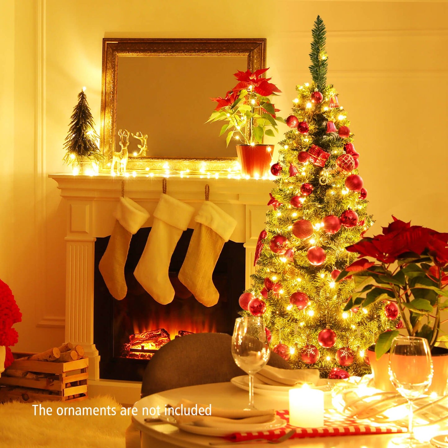 6.5 Feet Pre-Lit Hinged Artificial Pencil Christmas Tree-6.5 ft