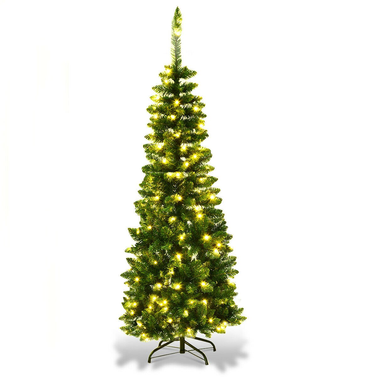 6.5 Feet Pre-Lit Hinged Artificial Pencil Christmas Tree-6.5 ft