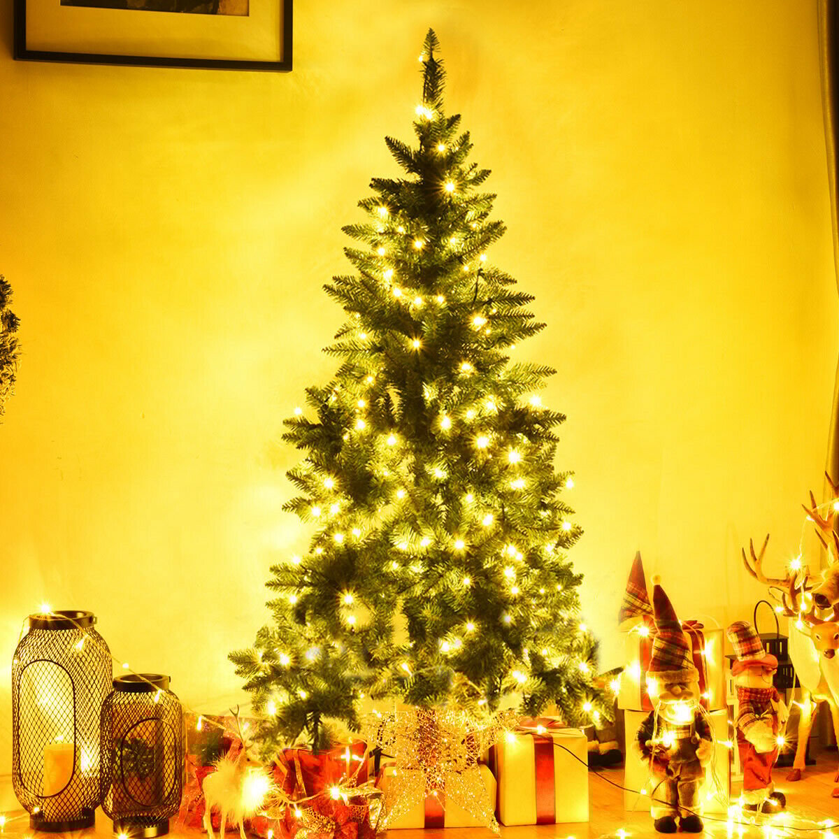 Pre-Lit Artificial Half National Christmas Tree with 8 Flash Modes-6 ft