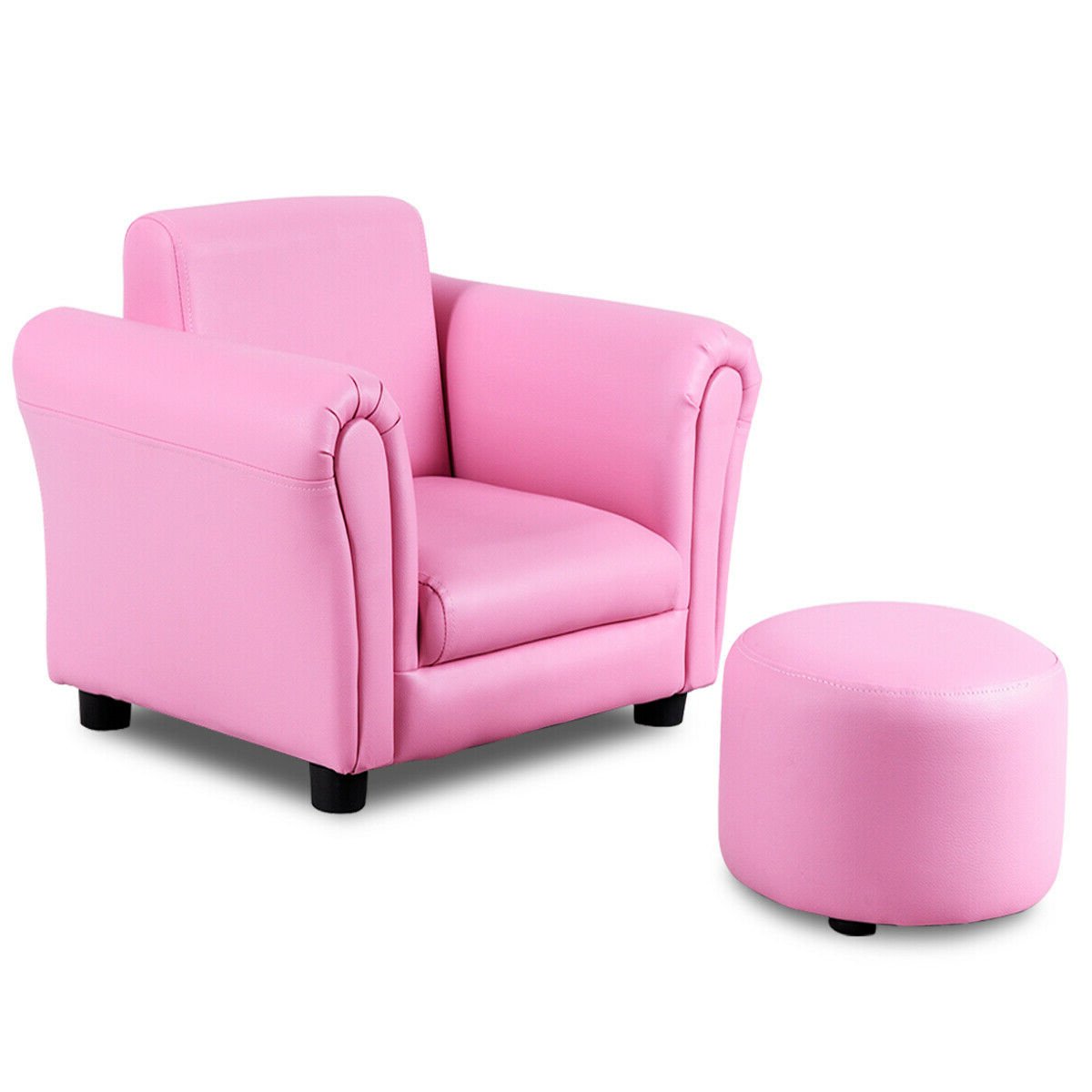 Black Kids Single Armrest Couch Sofa with Ottoman