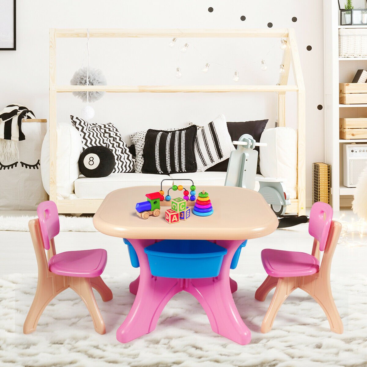 Children Kids Activity Table & Chair Set Play Furniture W/Storage-Blue