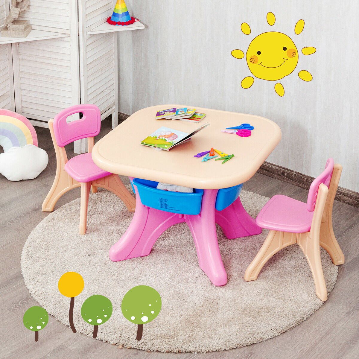 Children Kids Activity Table & Chair Set Play Furniture W/Storage-Blue