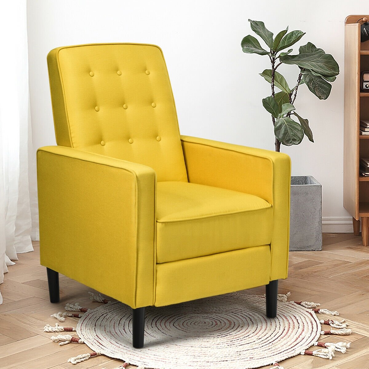 Mid-Century Push Back Recliner Chair-Blue