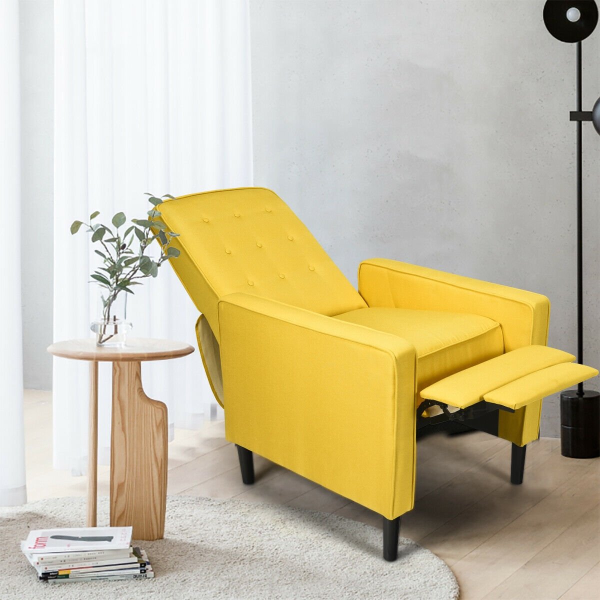 Mid-Century Push Back Recliner Chair-Blue