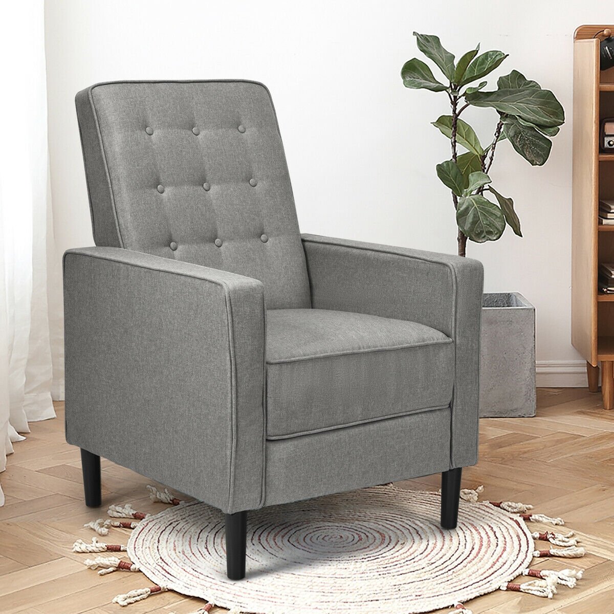 Mid-Century Push Back Recliner Chair-Blue