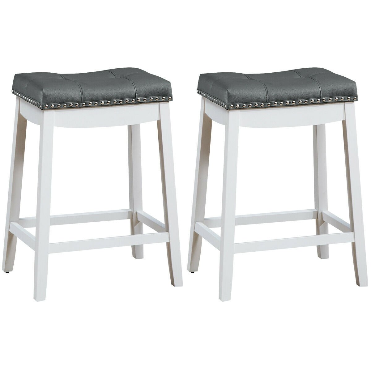 Set of 2 Nailhead Saddle Bar Stools-Brown