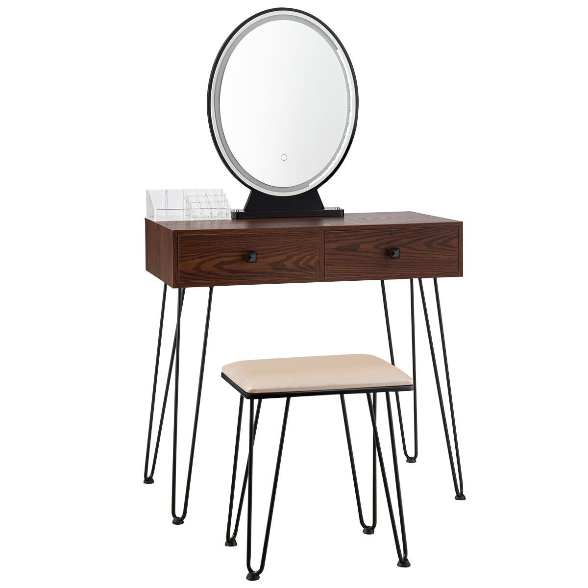 Industrial Makeup Dressing Table with 3 Lighting Modes-Rustic Brown