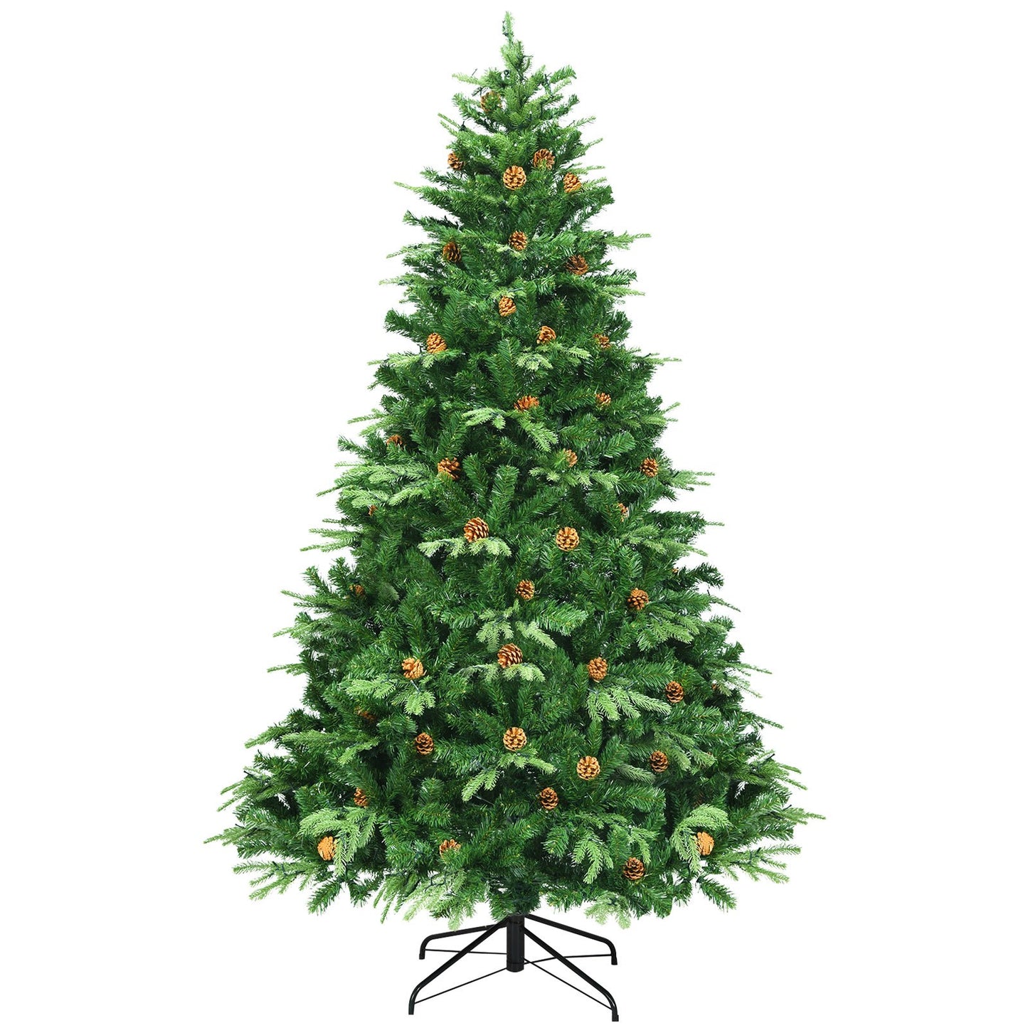 Flocked Artificial Christmas Tree with LED Lights and Pine Cones-8 ft