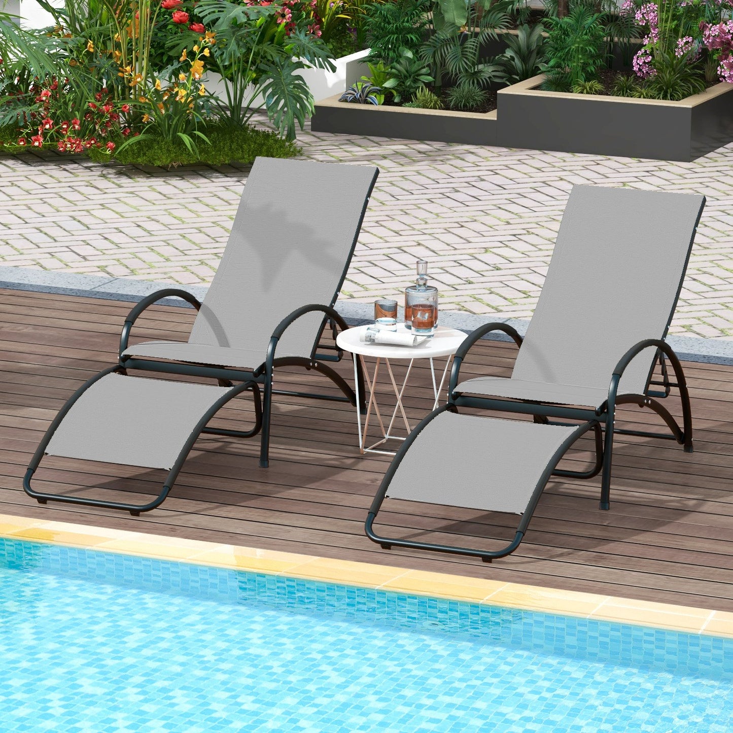 2-in-1 Outdoor Rocking Chair with 4-Position Adjustable Backrest for Patio Porch Poolside-Beige