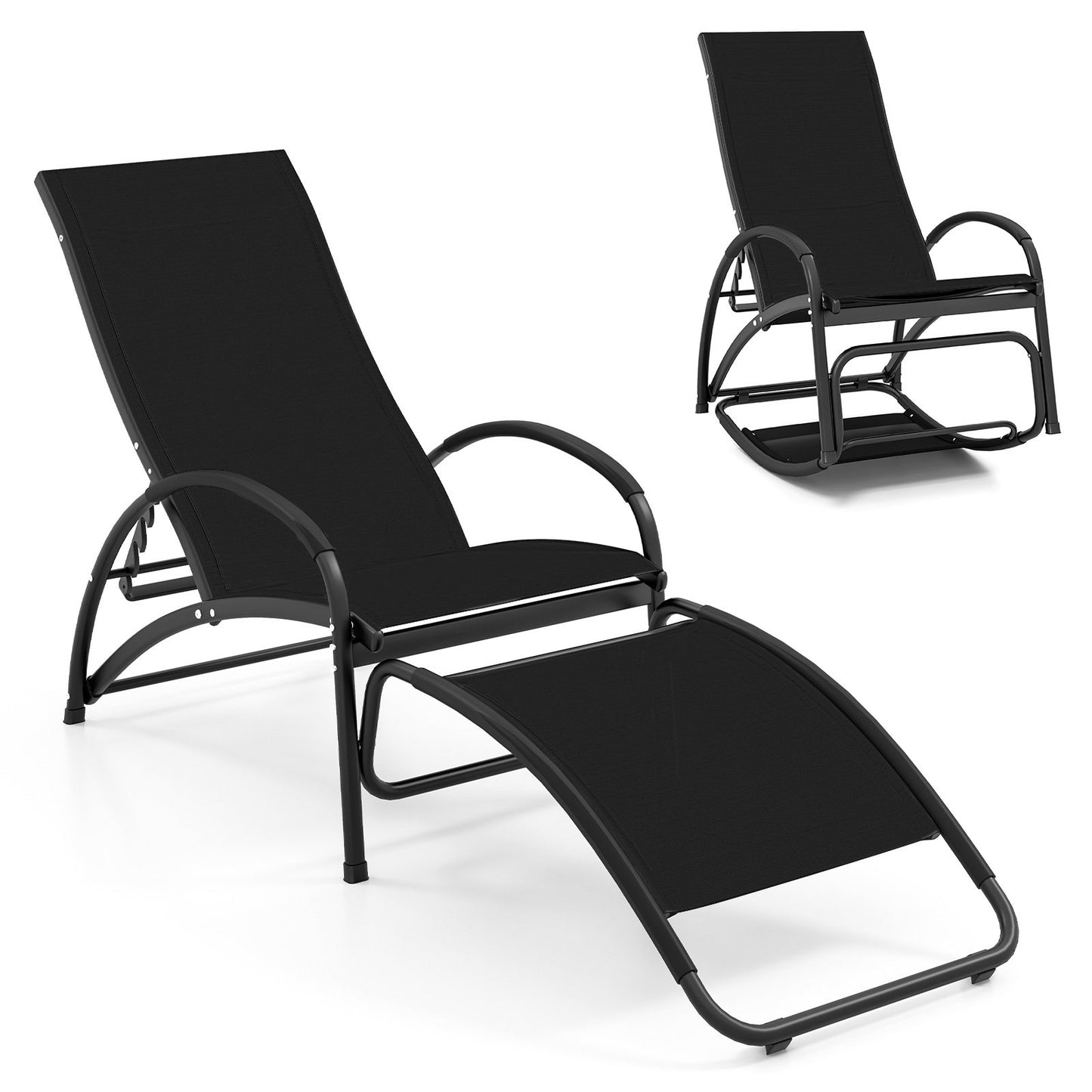 2-in-1 Outdoor Rocking Chair with 4-Position Adjustable Backrest for Patio Porch Poolside-Beige