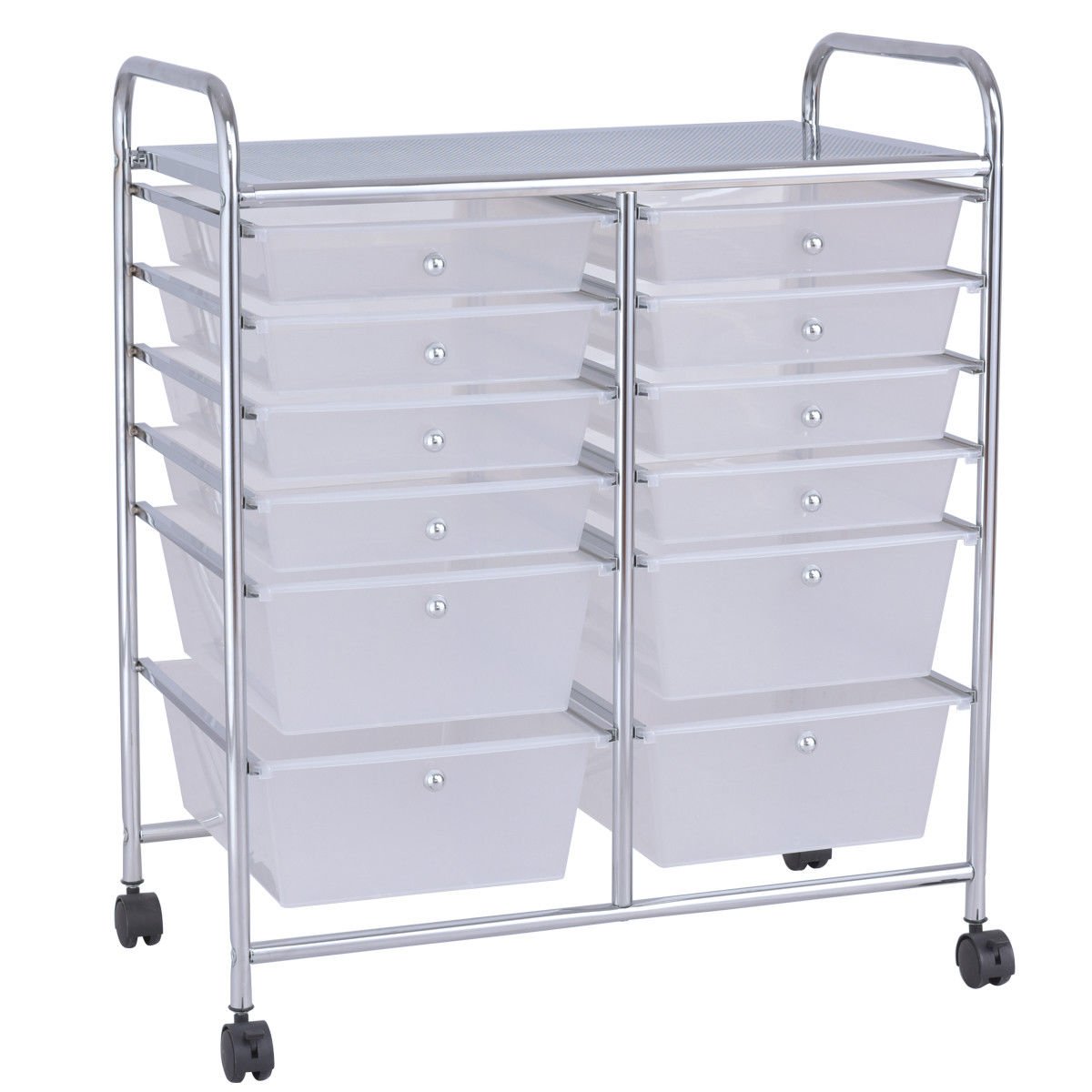 12-Drawer Rolling Storage Cart with Removable Drawers and Lockable Wheels-White