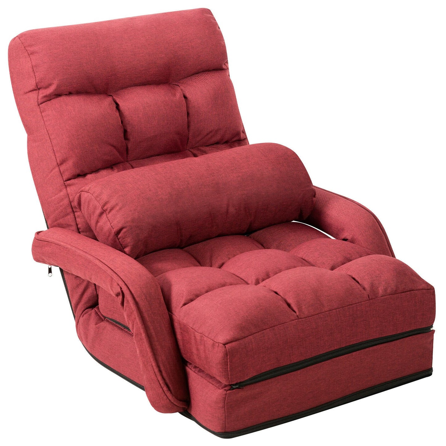 Folding Lazy Floor Chair Sofa with Armrests and Pillow-Blue