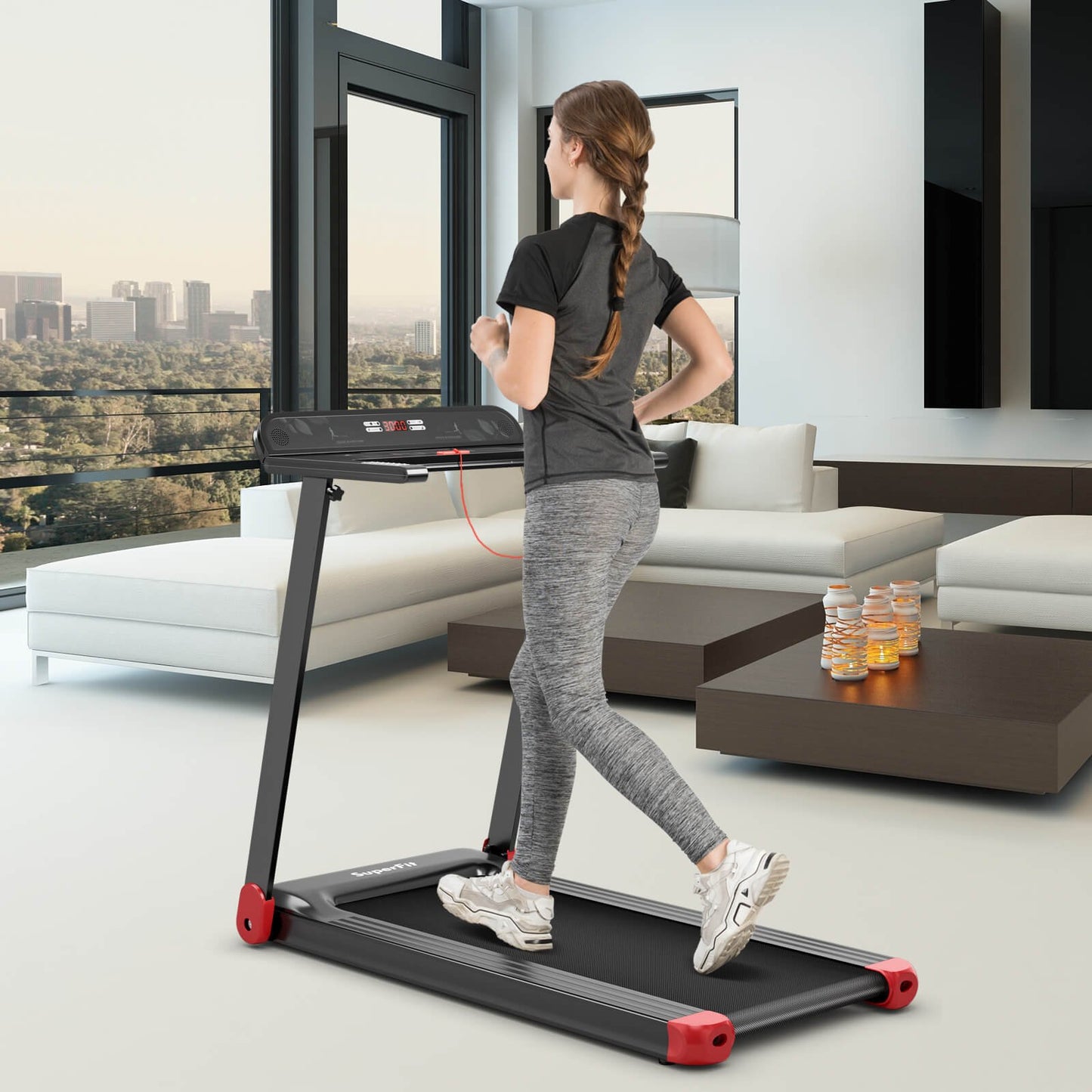 Folding Electric Compact Walking Treadmill with APP Control Speaker-Blue