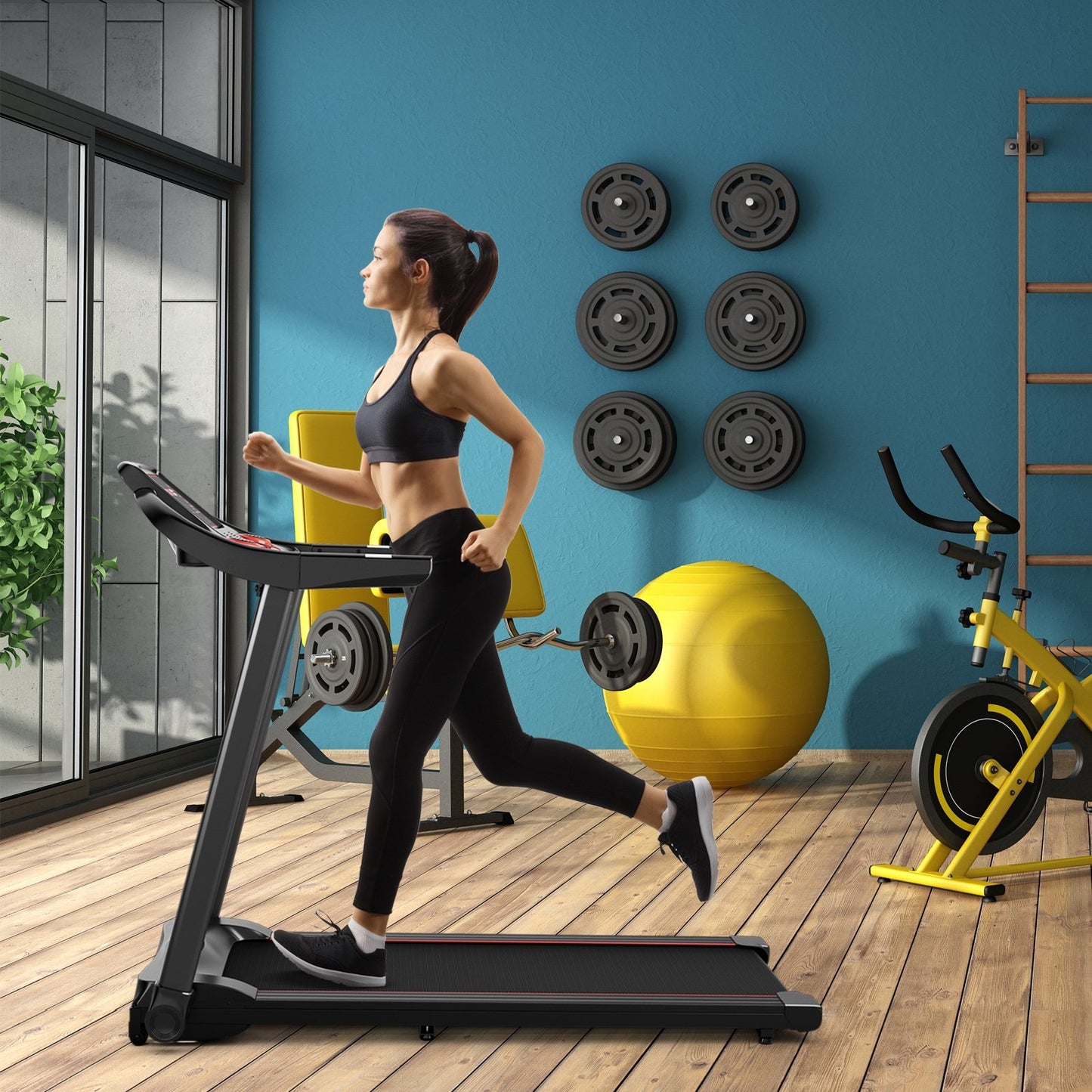 2.25HP Electric Running Machine Treadmill with Speaker and APP Control-Blue