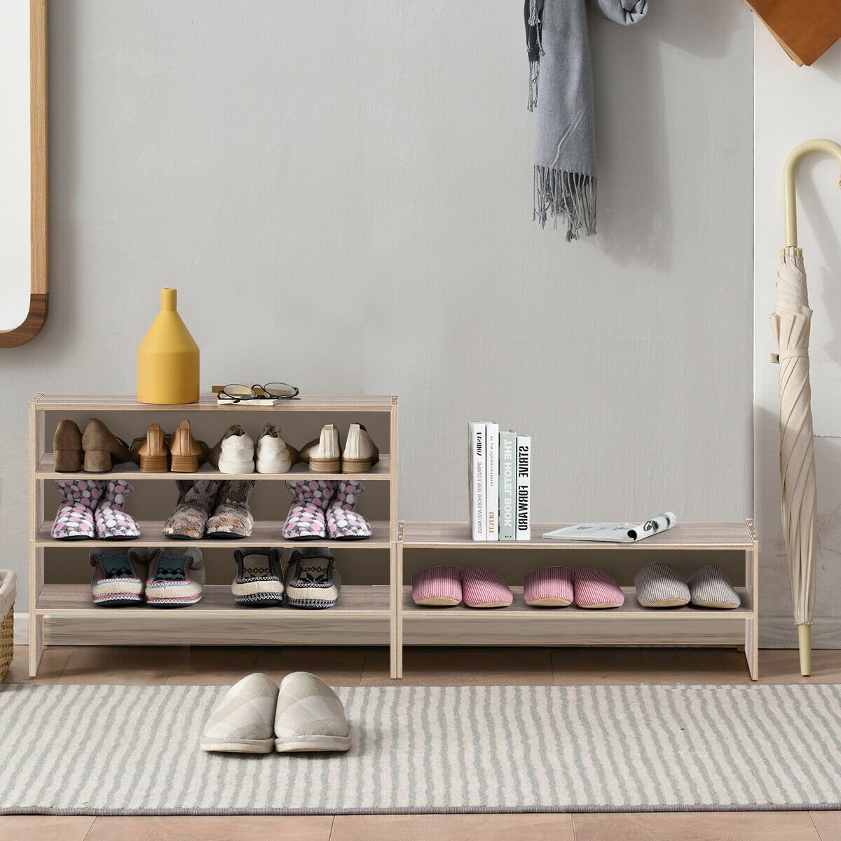 3 Pieces 31-Inch Stackable Multi-Shape Shoe Rack-Brown