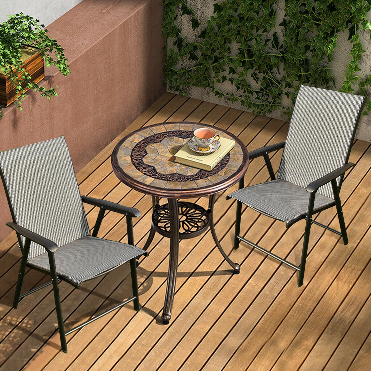 Set of 2 Outdoor Patio Folding Chair with Ergonomic Armrests-Black