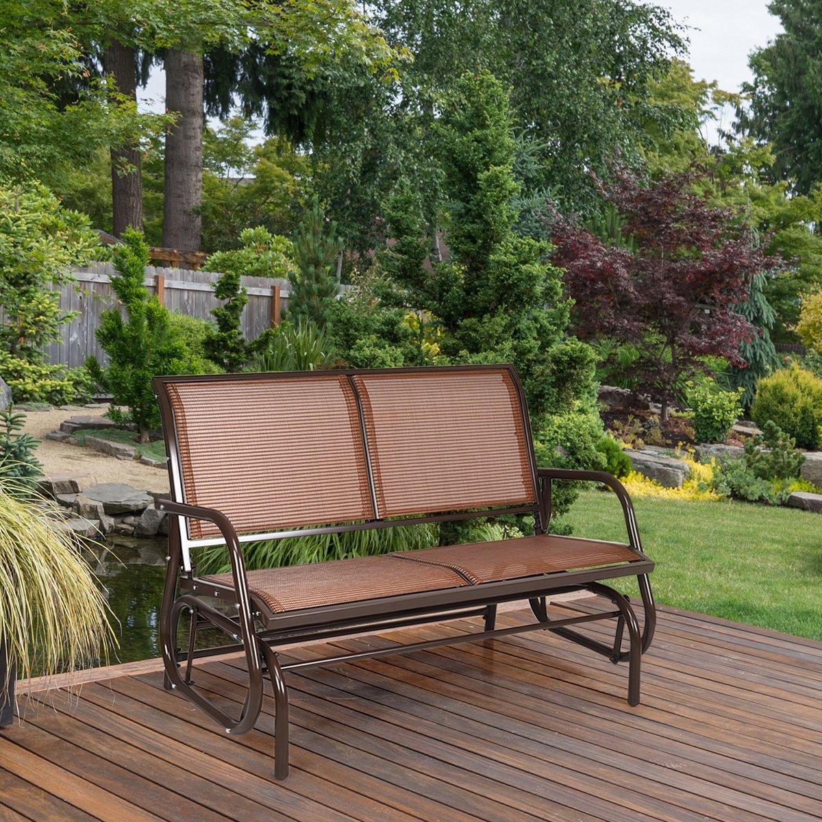 Swing Glider Chair 48 Inch Loveseat Rocker Lounge Backyard-Beige