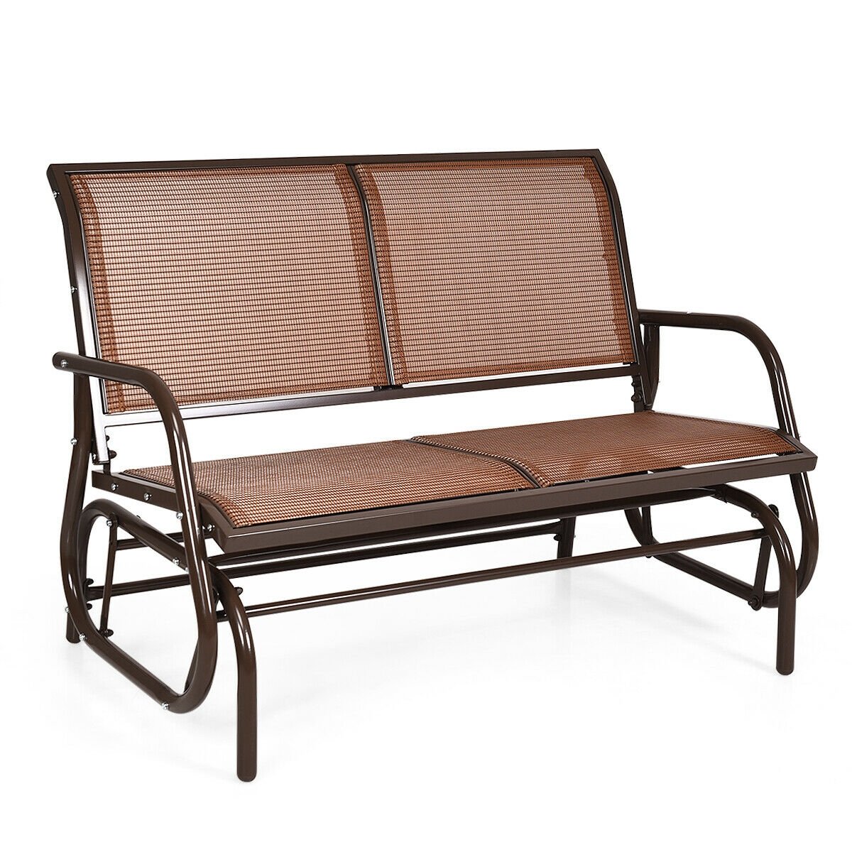 Swing Glider Chair 48 Inch Loveseat Rocker Lounge Backyard-Beige
