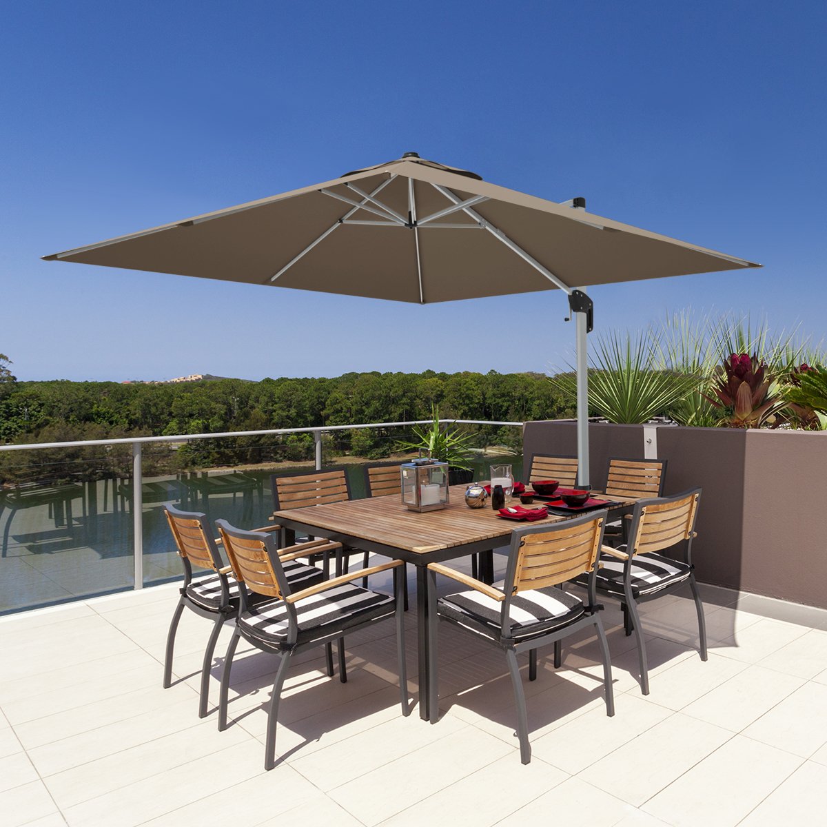 10 ft 360 Degree Tilt Aluminum Square Patio Offset Cantilever Umbrella without Weight Base-Beige