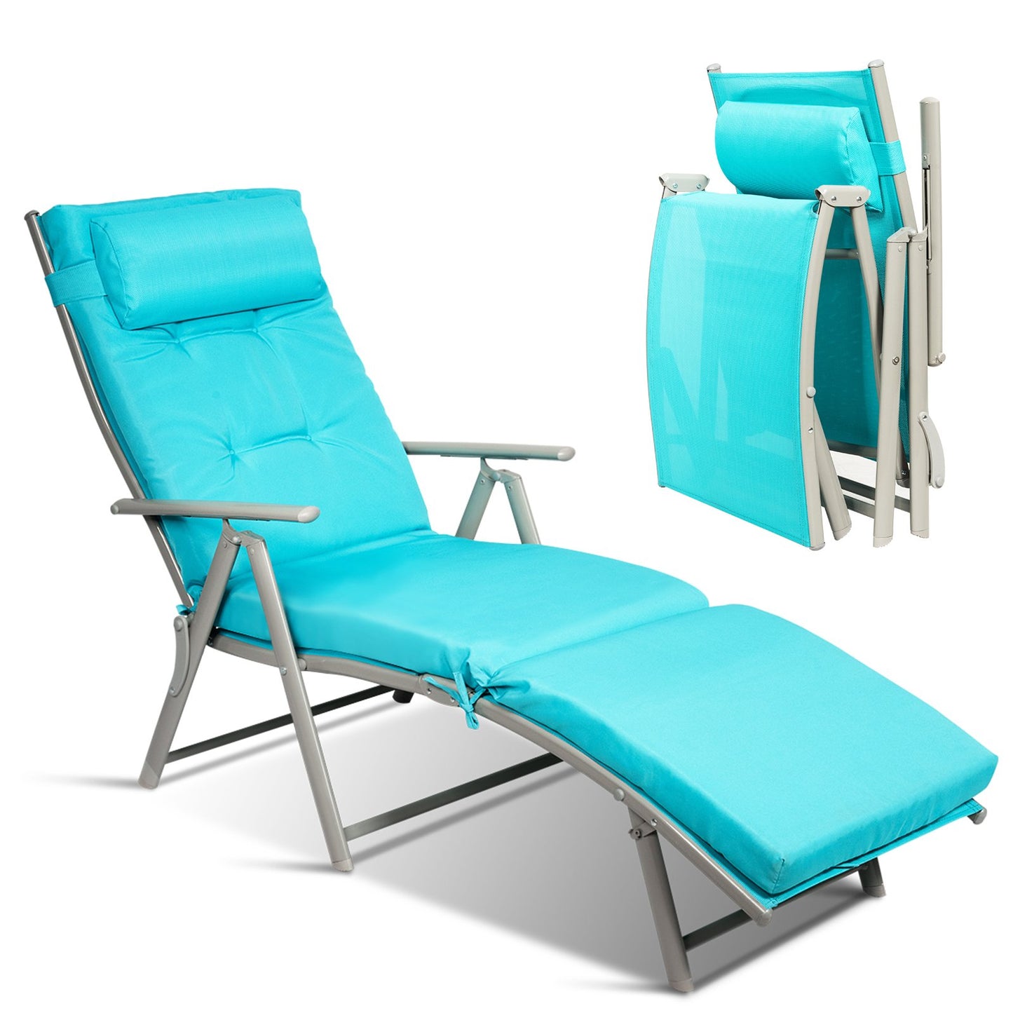Adjustable Outdoor Lightweight Folding Chaise Lounge Chair with Pillow-Black