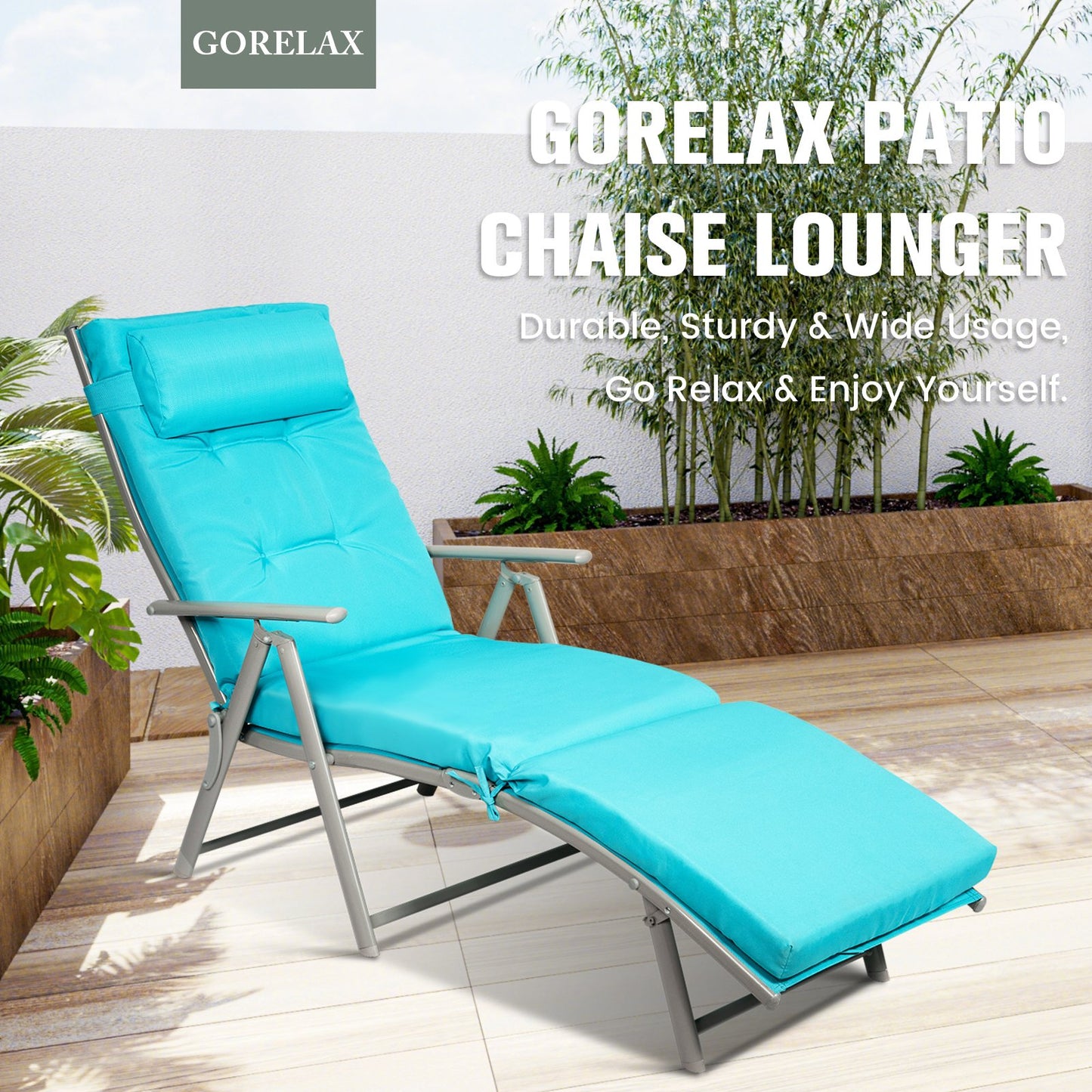 Adjustable Outdoor Lightweight Folding Chaise Lounge Chair with Pillow-Black