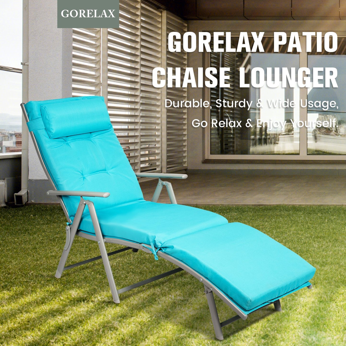 Adjustable Outdoor Lightweight Folding Chaise Lounge Chair with Pillow-Black