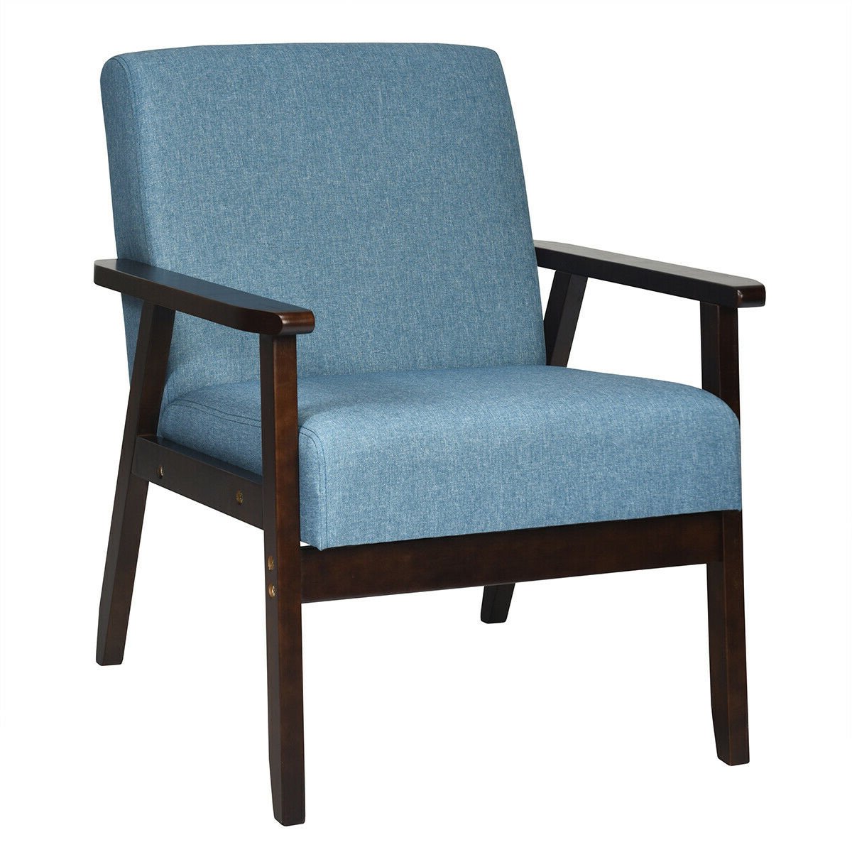 Solid Rubber Wood Fabric Accent Armchair-Beige